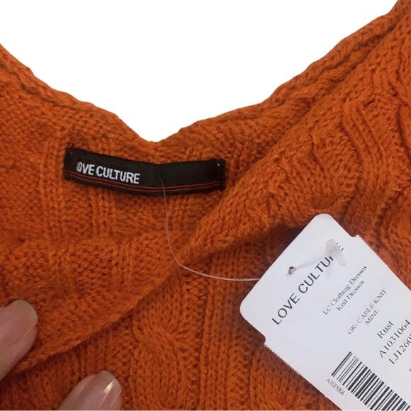 Rust Orange Cable Knit Short Dress Medium Sleeveless Sweater Fall Mini Pumpkin - Picture 5 of 9